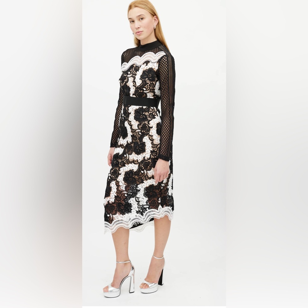 Self-Portrait Black and White Floral Lace Dress
